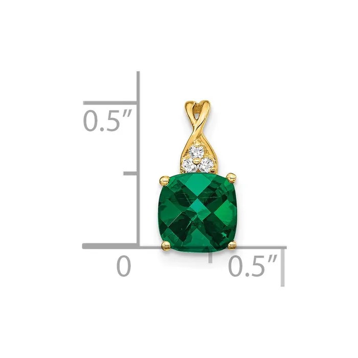 Necklaces 14k Checkerboard Created Emerald and Diamond Pendant TreasureFineJewelers