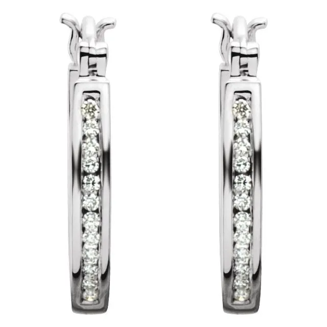 TreasureFineJewelers Earrings 14K White Gold 13 mm 14 CTW Natural Diamond InsideOutside Hoop Earrings