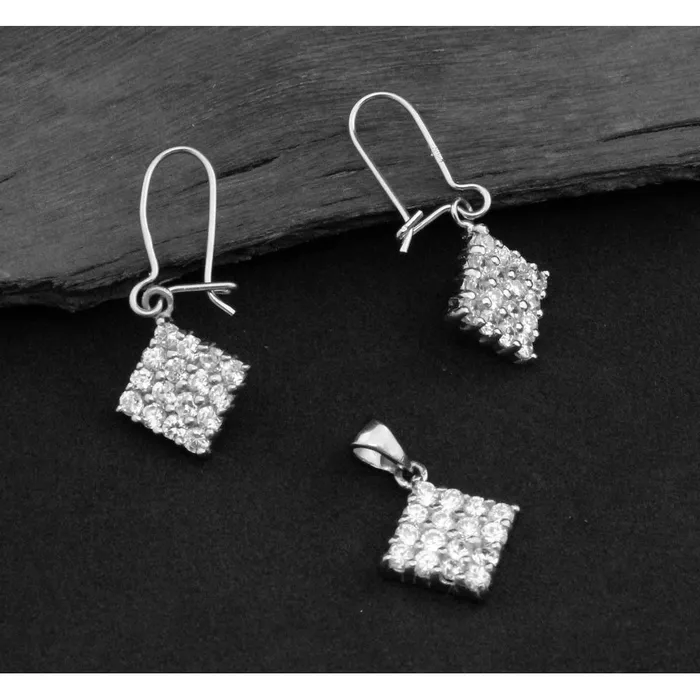 Karizma Jewels Earrings Trendy CZ 925 Sterling Silver Pendant Earrings Set Platinum Tone