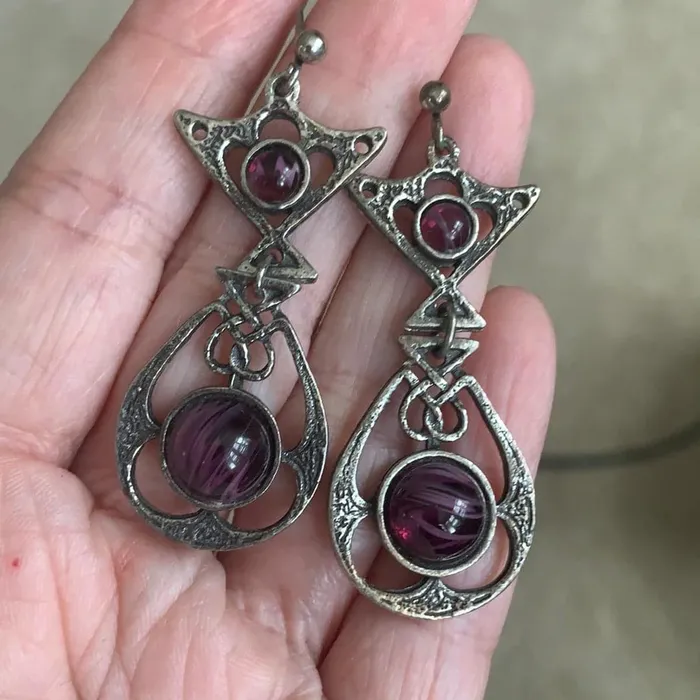 Love Vintage Paris Earrings Ornate Earrings Glass Sterling Silver Vintage