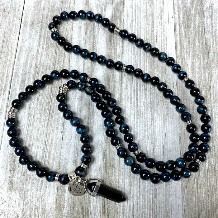 Lily Rose Jewelry Bracelets Limited Edition Hawk Eye Onyx 108 Stretch Mala Necklace Bracelet