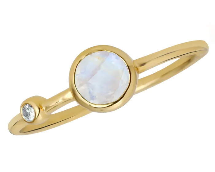 Rings Rainbow Moonstone White Topaz Gold Plated Over 925 Silver Band Ring YoTreasure