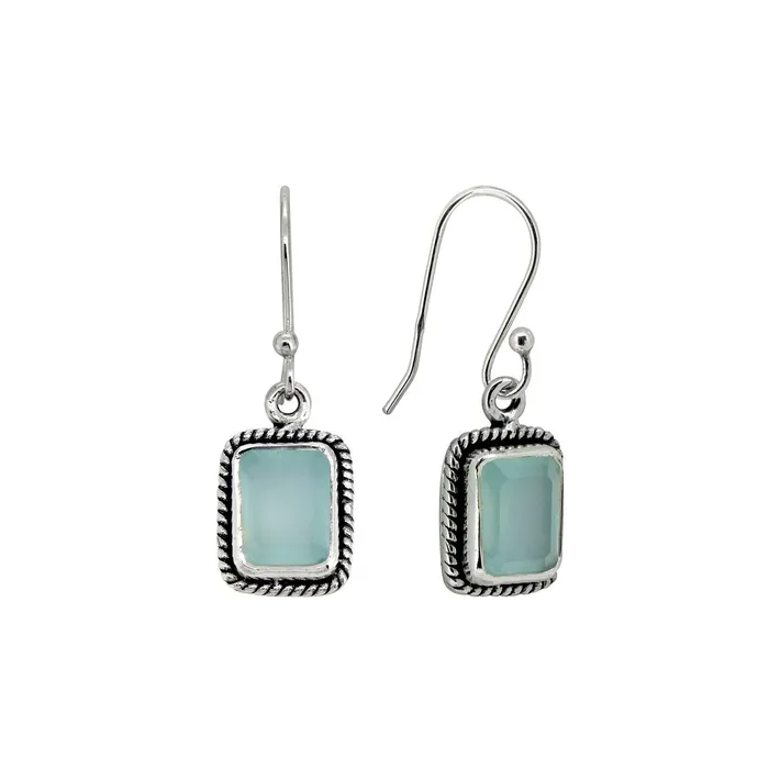 YoTreasure Earrings Aqua Chalcedony Solid 925 Sterling Silver Dangle Earrings Jewelry
