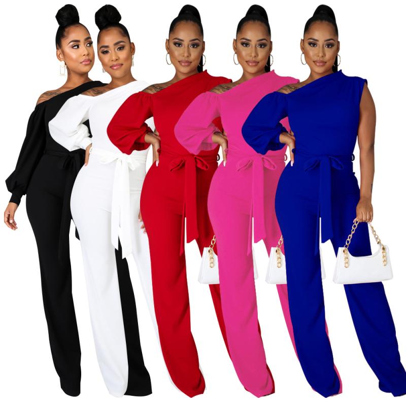 One-shoulder Jumpsuit With Side Gathering | Womens Jumpsuits Clothing Jumpsuits